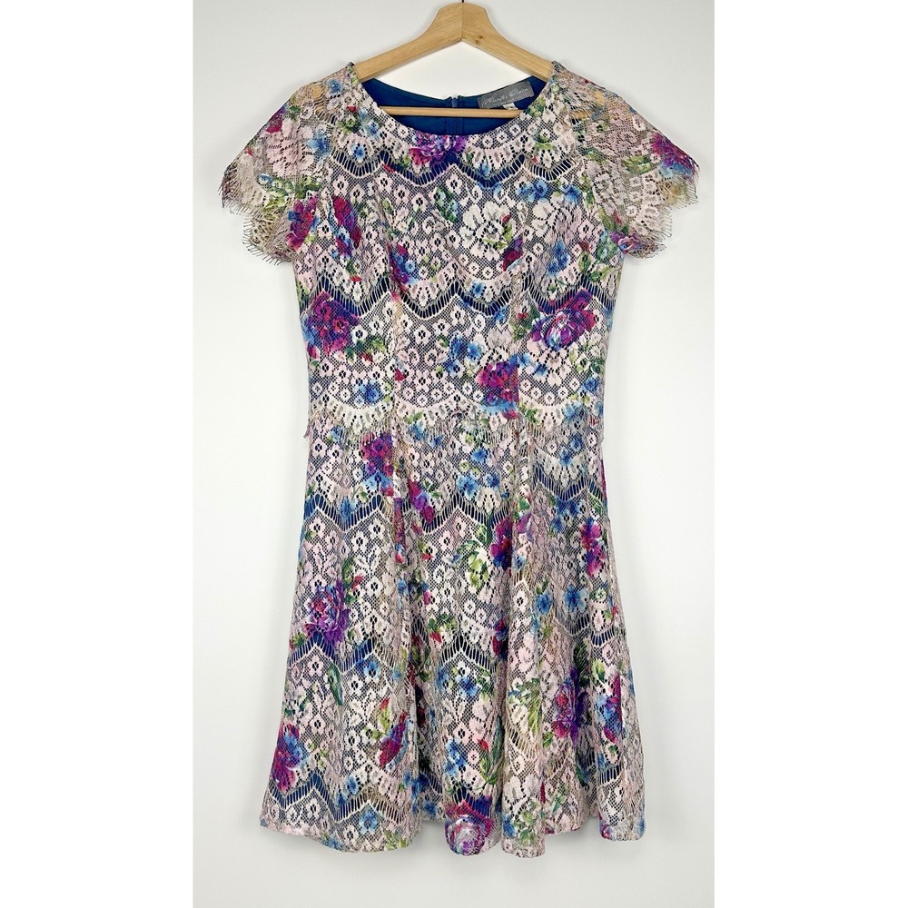 Anthropologie Hunter Dixon Floral Lace Overlay A-Line Dress Multicolor Size 8